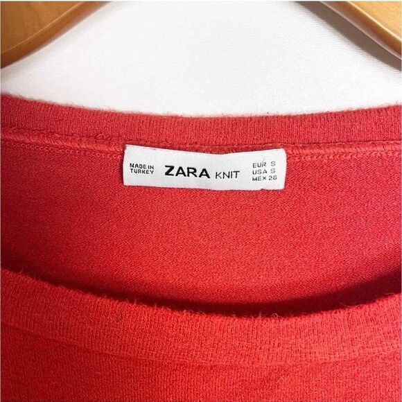 Zara Knit EUC Orange Boat Neck Ruffle Bell Sleeve Sweater Size S - Picture 9 of 12